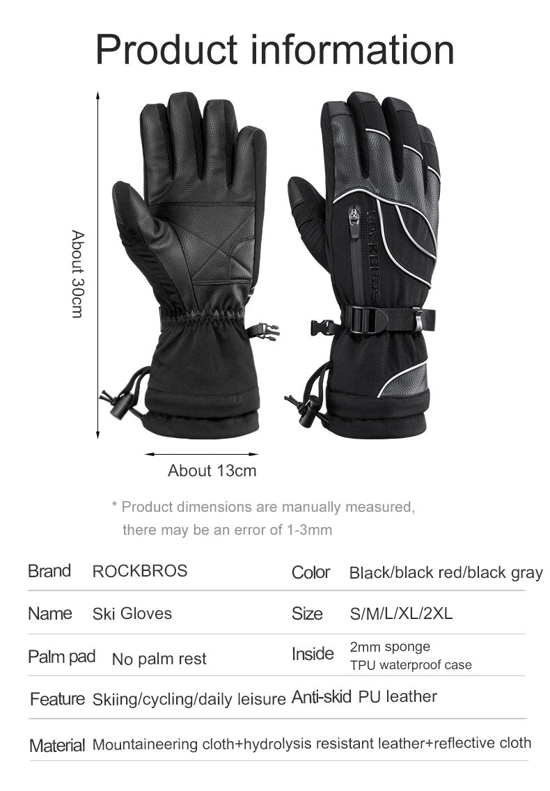 ROCKBROS Thermal Gloves Snowboard Gloves Men Women Winter Snow Bike Gloves