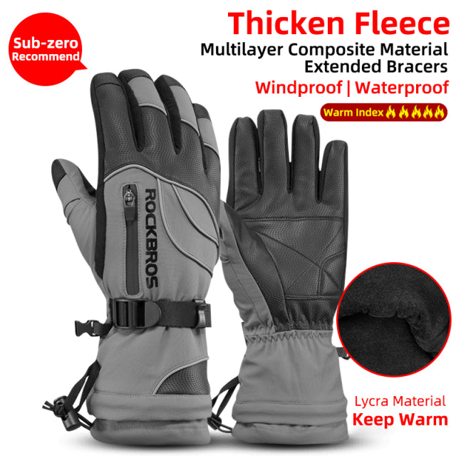 ROCKBROS Thermal Gloves Snowboard Gloves Men Women Winter Snow Bike Gloves