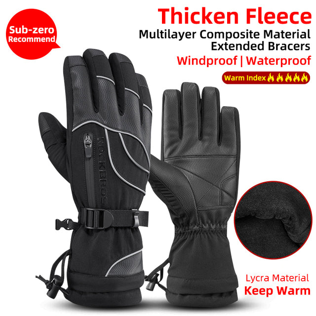 ROCKBROS Thermal Gloves Snowboard Gloves Men Women Winter Snow Bike Gloves