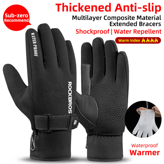 Men Women Warm Fleece Cycling Gloves Windproof Waterproof Antiskid Outdoor  Sports Zipper Snowboarding Snow Gloves